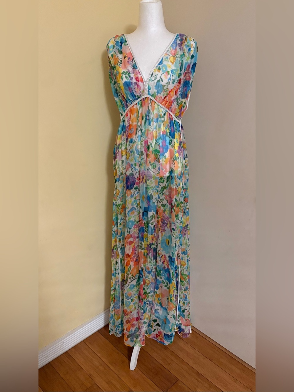 Jade Pastel Floral V-Neck Maxi Dress